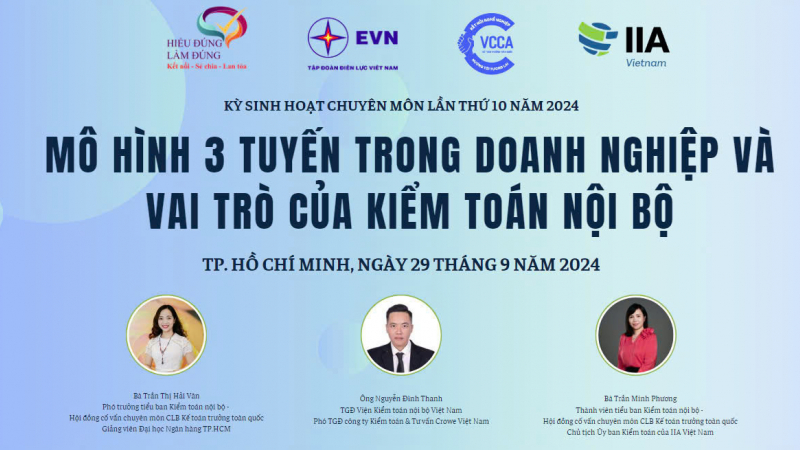 Câu lạc bộ Kế toán trưởng toàn quốc tổ chức kỳ sinh hoạt chuyên môn lần thứ 10 năm 2024 với chủ đề: “MÔ HÌNH 3 TUYẾN TRONG DOANH NGHIỆP VÀ VAI TRÒ CỦA KIỂM TOÁN NỘI BỘ”